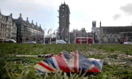 Union flags left discarded in Parliament Square.