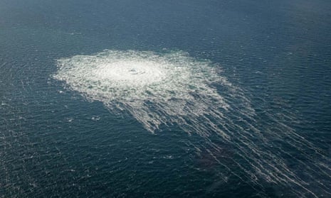 Gas bubbles from the Nord Stream 2 leak in the Baltic Sea.