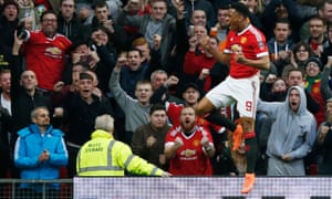 Anthony Martial celebrates his equaliser for Manchester United.