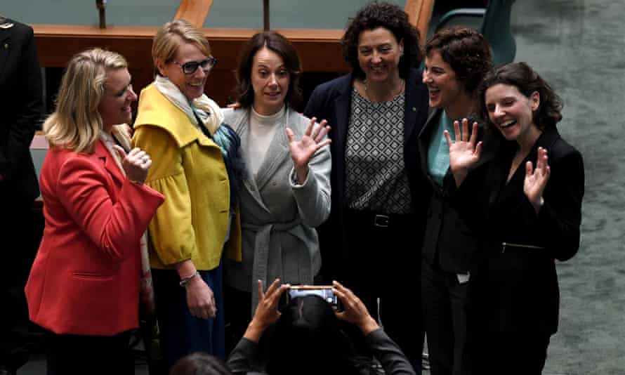 Newly elected independent MPs Kylea Tink, Zoe Daniel, Sophie Scamps, Monique Ryan, Kate Chaney and Allegra Spender
