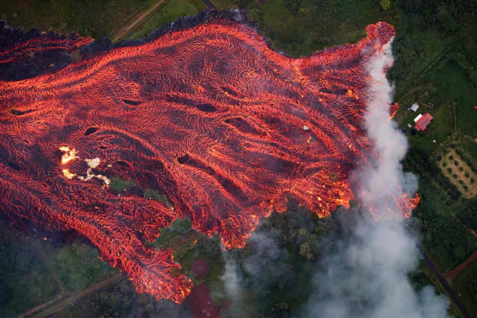 Massive fast moving lava flow from Hawaii’s Kilauea volcano. 
