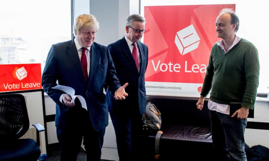 Boris Johnson, Michael Gove and Dominic Cummings at Vote Leave HQ in central London shortly after the EU referendum result was announced.