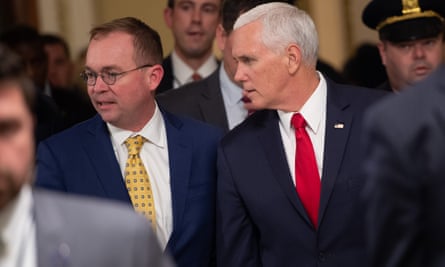 Mick Mulvaney and Vice-President Mike Pence arrive on Capitol Hill for shutdown talks on Saturday.