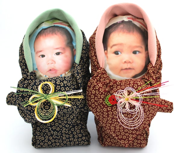 Rice babies wrapped in Japanese-style blankets.