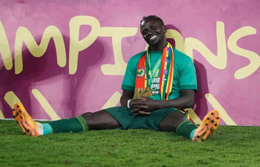 Senegal’s Sadio Mané celebrates after winning the Africa Cup of Nations.