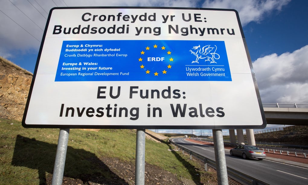 An EU funding sign on the A465 near Ebbw Vale
