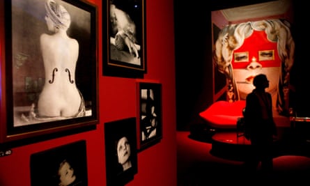 Man Ray’s Le Violon d’Ingres, left, among other exhibits in the surrealist exhibtion.