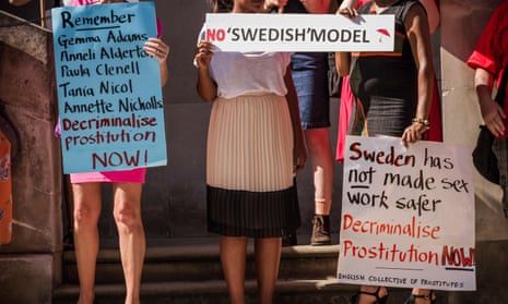 Members and supporters of the International Committee for the Rights of Sex Workers in Europe and the English Collective of Prostitutes protest outside the Swedish embassy in London in 2013 to demand an end to violence towards sex workers
