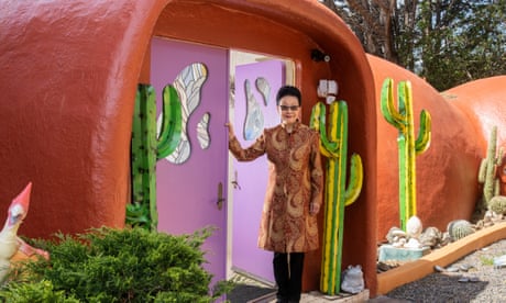 The Flintstone house owner Florence Fang in the front entry of her home in Hillsborough.