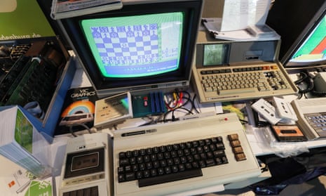 a Commodore VIC-20 and accessories at a vintage computing festival.