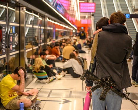 People take cover in Tel Aviv, Israel