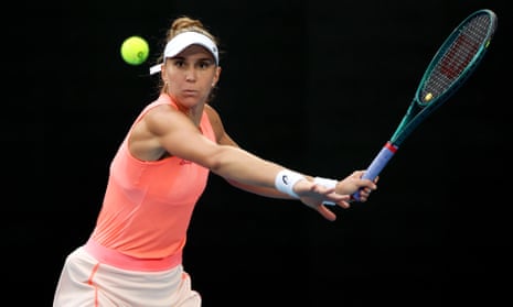 Beatriz Haddad Maia prepares to hit her forehand during her third-round singles match against Maria Timofeeva.