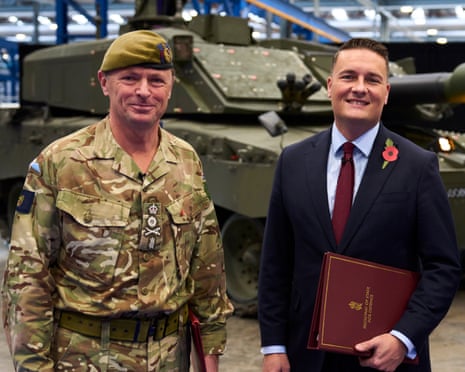 Wes Streeting with General Sir Roly Walker at the opening on Thursday of a Rheinmetall factory in the West Midlands.