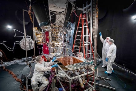 The Parker Solar Probe team prepare the spacecraft for space by testing in a thermal vacuum chamber at Nasa’s Goddard Space Flight Center.