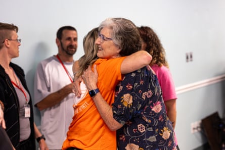 Barbara Kingsolver meets volunteers from a Tennessee recovery centre during a celebration for the opening of Higher Ground.