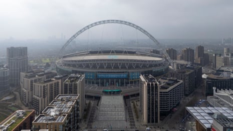 General aerial stadium view outside Wembley Stadium before the Arsenal v Manchester City Carabao Cup final