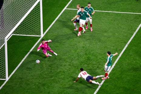 Jude Bellingham’s diving header opened the scoring for England in the first half.