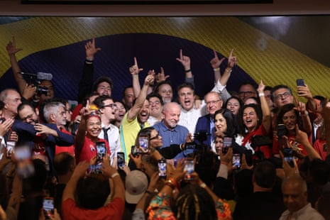 Lula celebrates with supporters in São Paulo.