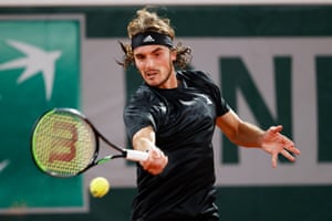 Stefanos Tsitsipas of Greece plays a forehand.