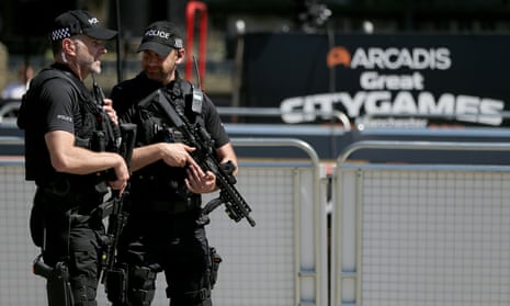 Armed police patrol in Manchester