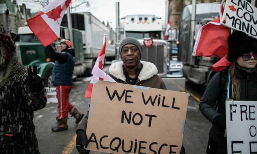 Truckers rallying in Ottawa against coronavirus measures and vaccine mandates.
