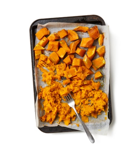 Felicity Cloake’s perfect pumpkin gnocchi Put on a lightly greased baking sheet and roast, turning once halfway, for 35-40 minutes, until tender, but do not allow it to colour