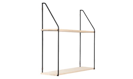 A simple wood and steel shelving unit