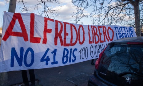 A banner is displayed in Rome in solidarity with Alfredo Cospito