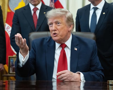 Trump speaking to media in the Oval Office at the White House