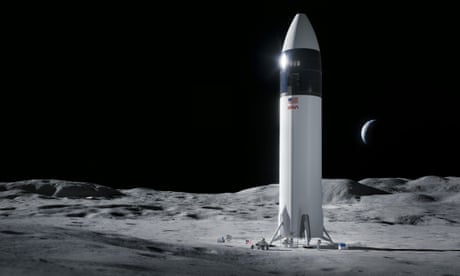 An artist’s impression of the SpaceX starship that will carry astronauts to the surface of the moon.