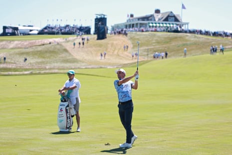 Joaquin Niemann plays a shot at Shinnecock Hills