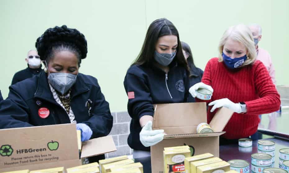 Alexandria Ocasio-Cortez with Sheila Jackson Lee and Sylvia Garcia at a food bank in Houston last week.