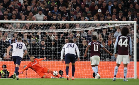 Ollie Watkins’ penalty is saved by Lukasz Skorupski