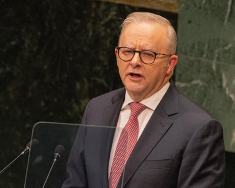 Australian prime minister, Anthony Albanese, delivers a speech during the of the United Nations general assembly in New York City.