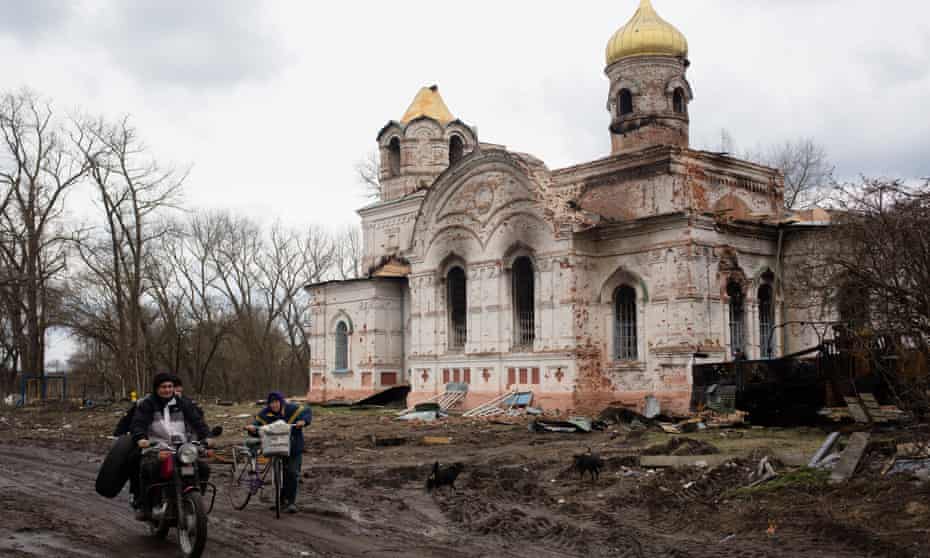 A destroyed church which served as a military base for Russian soldiers in the village of Lukashivka, Ukraine. 