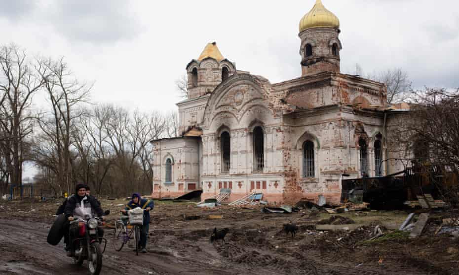 A destroyed church which served as a military base for Russian soldiers in the village of Lukashivka, Ukraine.