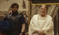 Not just another Game of Thrones thing … Tom Hughes as Titus and Anthony Hopkins as Emperor Vespasian in Those About to Die.