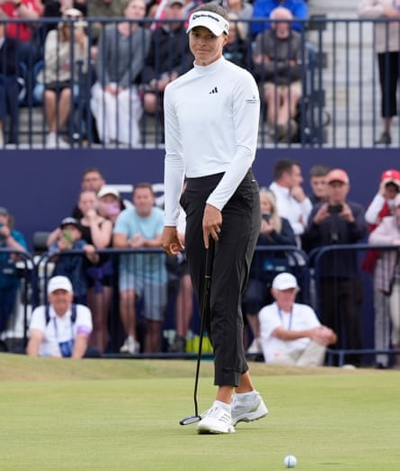 Esther Henseleit of Germany misses the put on the 18th green to win the playoff