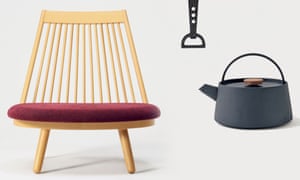 From left: Spoke Chair, 1963, for Tendo Co by Katsuhei Toyoguchi . Kamasade bottle opener, 1964, by Yuki Iwane Nobuho Miya. Tetu (iron kettle), 2013, for Yosuke Otomo by Makoto Koizumi,