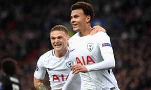 Dele Alli, right, celebrates giving Tottenham the lead against Real Madrid with Kieran Trippier, who supplied the cross for the goal