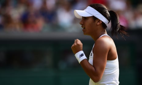 Heather Watson celebrates as she fights back against Serena Williams.