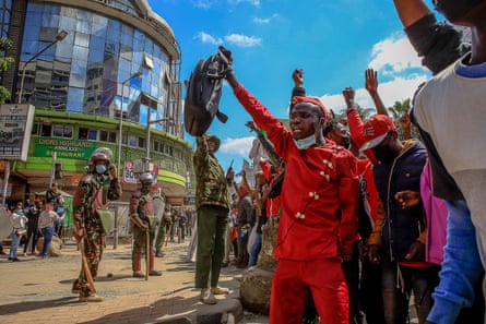 Demonstrators clash with police in Nairobi.