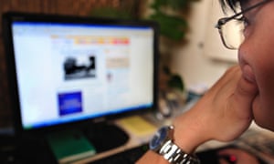 A man surfs the internet