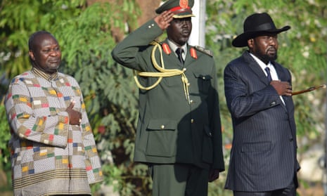 Former rebel leader and new vice-president Riek Machar (left) and President Salva Kiir (right)