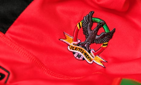 The St Kitts and Nevis crest on the national football shirt.