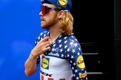 American national champion Quinn Simmons is appropriately dressed for the Independence Day that’s in it. The Lidl-Trek rider did a mighty pull at the front of the peloton during yesterday’s stage.