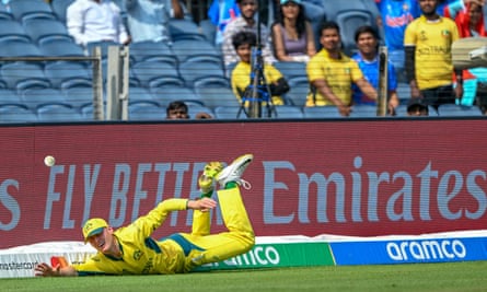 Marnus Labuschagne dives to stop the ball reaching the boundary