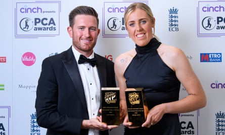 Liam Dawson and Georgia Adams with their player of the year awards for the domestic season
