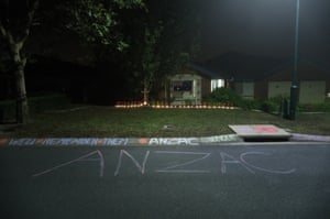 A pre dawn fog hangs over the McGill family home in Moondara street Amaroo in Canberra, the McGill children had decorated and prepared for the dawn service .