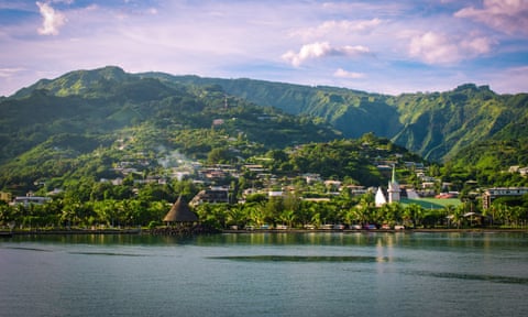 The coast and green mountains of French Polynesia’s capital, Papeete